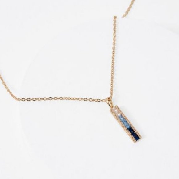 Vince Camuto Gold Blue Ombre Crystal Bar Necklace - Picture 5 of 5